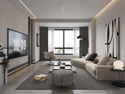 Modern Living Dining Room Interior With Light Gray Sofa Coffee Table And Decorative Painting 3d model