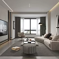 Modern Living Dining Room Interior With Light Gray Sofa Coffee Table And Decorative Painting