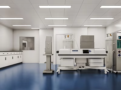 Modern Laboratory Interior With Advanced Equipment Workstations Blue Flooring And Ceiling Lights 3d model