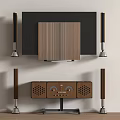 Modern Wall Mounted TV With Wooden Panel And Surround Sound Speakers