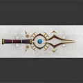 Ornate Decorative Sword With Blue Gem And Gold Accents On White Stand