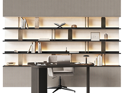 Modern office desk and chair bookcase 3d model