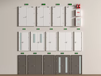 Modern double door fire door fire door fire hydrant fire extinguisher safety exit 3d model