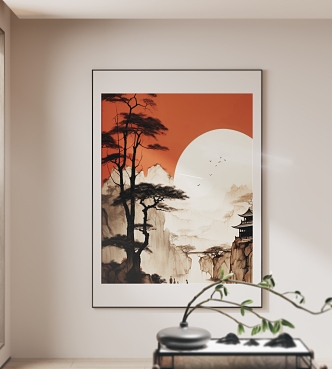 Chinese Decorative Hanging Painting Horizontal Hanging Painting Ink Painting Traditional Chinese Painting Living Room Hanging Painting Dead Branches and Pottery Pot 3d model