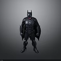Detailed Batman 3D Model Standing In Black Costume With Blue Emblem And Red Eyes
