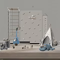 Fun Kids Playroom with Climbing Wall Teepee Tent Building Blocks and Stuffed Toy