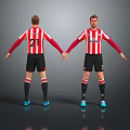 Men in Red White Striped Jerseys with Number 21 Black Shorts Blue Shoes Front Back