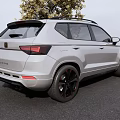 Silver Modern SUV With Black Wheels Parked By Tree On Asphalt Ground