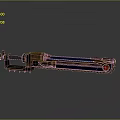 Mechanical Design Chainsaw Gun With Blue Gold Accents And Red Circular Metallic Component