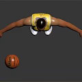 A Man Wearing Yellow Lakers Jersey Number 11 Standing With Arms Outstretched And Basketball