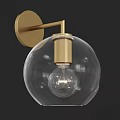 Modern Brass Wall Sconce with Transparent Glass Globe Shade and Light Bulb