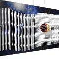 Starry Sky Background Wall with Black and White Striped Wavy Design and Planets Decor