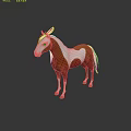 Brown And White Pony With White Mane Tail Black Ear Tag On Dark Background