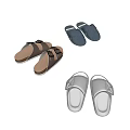 Cross Strap Slippers In Brown Blue Black With Cork Sole And Leather For Home Wear