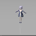 3D Anime Style Character Girl With Purple Twintails Blue White Dress Yellow Decorations Open Arms