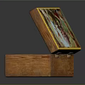Decorative Wooden Box With Painted Lid Featuring Colorful Fairy Tale Scene And Yellow Border