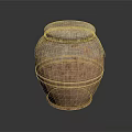 Rustic Brown Textured Clay Pot Featuring Fringed Lid and Smooth Surface 3d model