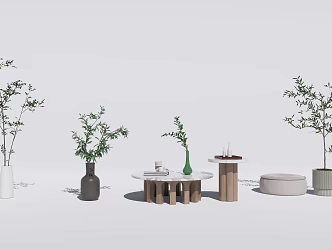 Modern Vase Green Plant Flower Pot Combination 3d model