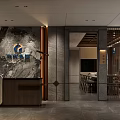 Modern Front Desk Reception Lobby With Minimalist Stone Walls Green Plants Grille And Lighting Design