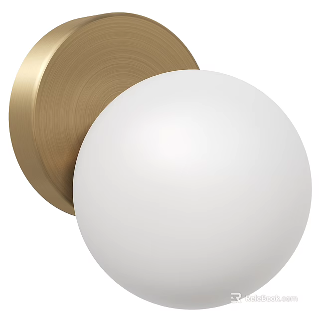 Modern Wall Lamp Design With Brass Circular Base And White Spherical Shade 3d model 