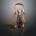 Headless Anime Character Model With Red Arms Flame Pattern Pants And Orange Ribbon