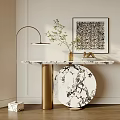Modern Console Table With Marble Top Brass Base And Decorative Plant Artwork 3d model