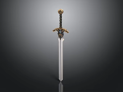 Ornate Medieval Sword Design With Gold Decorated Hilt And Silver Polished Blade 3d model