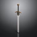 Ornate Medieval Sword Design With Gold Decorated Hilt And Silver Polished Blade