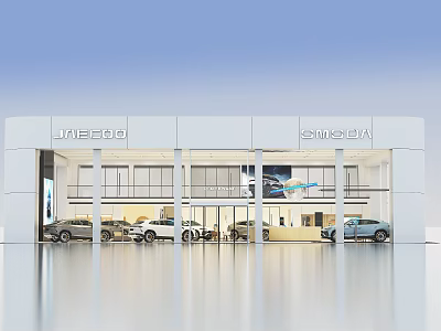 Modern Lynk Co Smart Car Showroom With Glass Facade And Displayed Cars 3d model