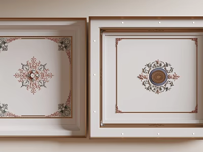 Elegant Decorative Ceiling Design With Ornate Patterns White Background And Golden Accents 3d model