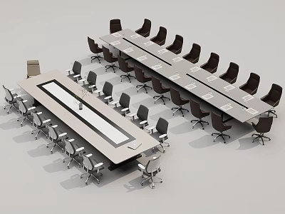Modern Office Conference Table With Long Rectangular Design And Black Wheeled Chairs 3d model