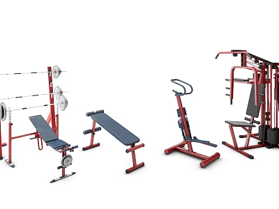 Complete Home Gym Sports Equipment With Barbell Bench Press Exercise Bike And Trainer 3d model