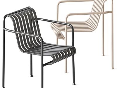 Modern Single Chair With Metal Frame Striped Seat Backrest Black Beige 3d model