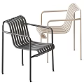 Modern Single Chair With Metal Frame Striped Seat Backrest Black Beige