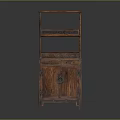 Traditional Wooden Storage Shelf Cabinet with Carved Details Open Shelf and Cabinet Door