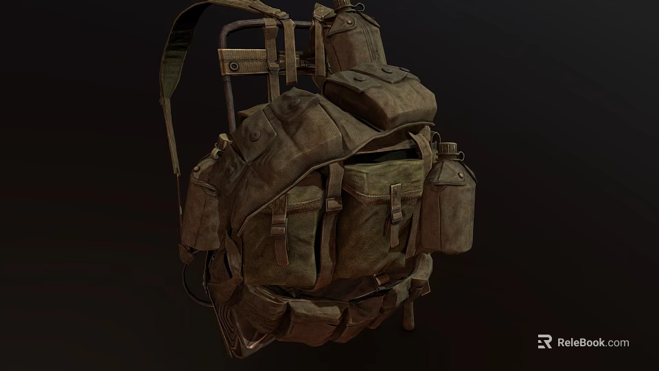 Military Style Durable Canvas Backpack With Multiple Pockets Straps And Gear 3d model 