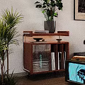 Wooden Display Cabinet With Potted Plant Decorative Pendant Lights Toaster Rattan Door And Small Items