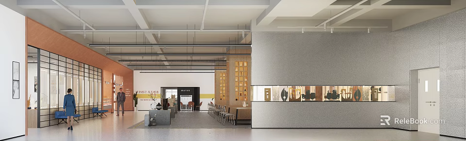 Book Art Themed Modern Interior Space With Shelves And Seats 3d model 