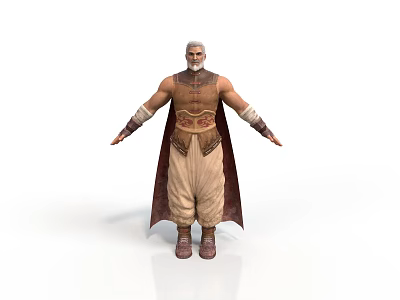 Man With Gray Hair In Ornate Medieval Style Outfit Cloak Wrist Guards And Boots 3d model