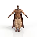 Man With Gray Hair In Ornate Medieval Style Outfit Cloak Wrist Guards And Boots