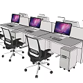 Modern White Office Desks With Dividers Computer Monitors And Office Chairs