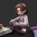 Young Woman Playing Video Game With Controller Near Snacks Pillow And Table