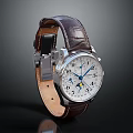 Classic Leather Strap Watch With Stainless Steel Case And Silver Moon Phase Dial 3d model