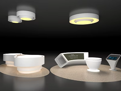 White Bathroom Fixtures With Smart Display And Ceiling Lights On Black Background 3d model
