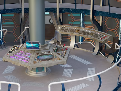 Sci Fi Control Room Interior With Central Console Display Screen And Circular Structure 3d model