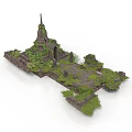 Ancient Overgrown Temple Ruins With Stone Structures And Moss Covered Pathway 3d model