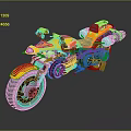 Yellow Motorcycle Modern Futuristic Design With Red Engine Black Seat Exhaust Pipes Headlight And Tires