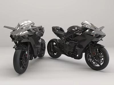 Two Modern Sport Motorcycles With Sleek Black And Silver Design And Stylish Features 3d model