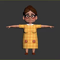 Cartoon Woman Wearing Glasses In Yellow Plaid Dress With Red Buttons Red Shoes Arms Outstretched