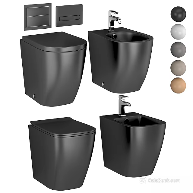 Modern Black Toilet Designs With White Gray Beige Color Options And Styles 3d model 